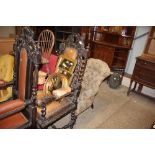 A late Victorian heavy carved oak carver chair rai