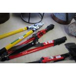 A pair of loppers, shears and secateurs