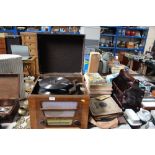 A Plessey turntable and a quantity of records