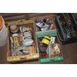 Three boxes of various hand tools, fittings, etc.