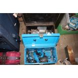 Two tool boxes and contents of jig saws, electric