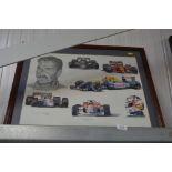 A framed print entitled "Tribute to Nigel Mansell"