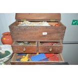 A mahogany table top chest with lift up top and co