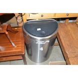 A stainless steel bin