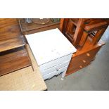 A white painted sewing box fitted two drawers