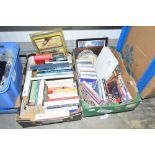 Two boxes containing various books; CDs; picture f