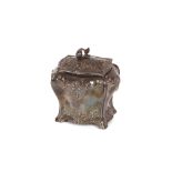 An 18th Century silver tea caddy, of bomb shape with shell and foliate decoration, the detachable