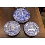 A collection of 19th Century Copeland Spode blue "Italian" pattern dinnerware, to include seven