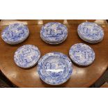 A collection of 19th Century Spode blue "Italian" pattern dinnerware, to include nineteen dinner