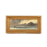 A Williams, study of sailing vessels in heavy seas, signed oils on board, a pair 11cm x 30cm,