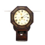 An early 19th Century mahogany and brass inlaid drop dial wall clock, having single fusee