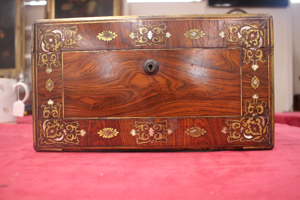 A 19th Century rosewood brass and mother of pearl inlaid trinket box, by I Turrill Dressing and - Image 5 of 18