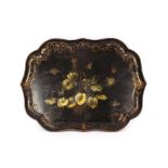 A 19th Century papier maché tray, decorated gilt and painted foliate sprays, 79cm x 60cm