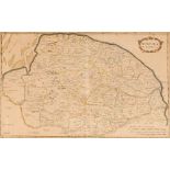 Robert Morden, antique coloured map of Suffolk, 37cm x 60cm; and another of Norfolk 38cm x 60cm (2)
