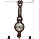 George III mahogany and boxwood strung banjo barometer, with silvered dials and convex glass beneath