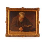 Late 19th Century school, study of a seated elderly gentleman reading a book, unsigned oil on