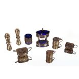 A collection of eight silver and plated cruet items