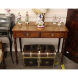 A 19th Century mahogany and boxwood strung side table, fitted two drawers and raised on ring