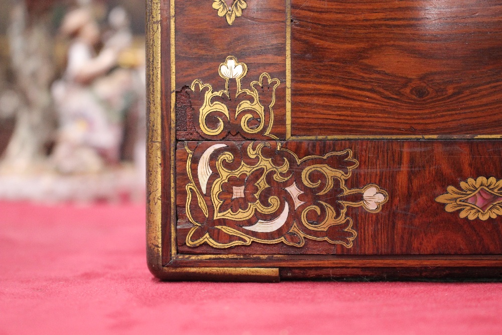 A 19th Century rosewood brass and mother of pearl inlaid trinket box, by I Turrill Dressing and - Image 7 of 18