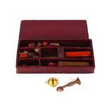 A vintage wax seal set, in leather case