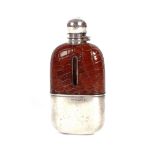 A Victorian silver and crocodile leather mounted hip flask, Sheffield 1888