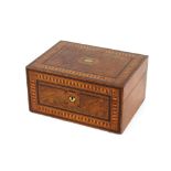 A Victorian burr walnut and Tunbridge ware inlaid sewing box, 29.5cm wide