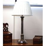 An electroplated Corinthian column table lamp