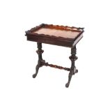 A 19th Century rosewood silver table, having shaped tray top above side drawers and pull out