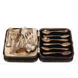 Nine seal end silver teaspoons, Sheffield 1923; a cased set of six silver teaspoons by Edwin