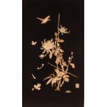 A pair of 19th Century Japanese lacquer and shibayama panels, decorated birds and foliage, 60cm x