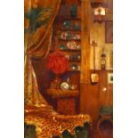 19th Century school, study of a interior parlour scene, unsigned oil on canvas, 60cm x 40cm