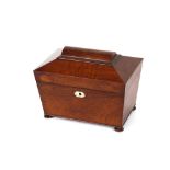 A 19th Century rosewood sarcophagus shaped tea caddy, having single compartment and glass mixing