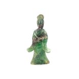 A Chinese carved Fluorite figure, of a maiden 19cm high; and a white hardstone figure of a Kylin,