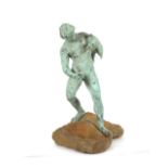 An antique Neapolitan bronze figure, 47cm high mounted on stone base