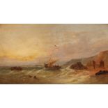 William Henry Williamson 1820-1883, fishing vessels and other shipping off a rocky coastline, oil on
