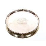 A small silver salver, having presentation inscription relating to Stockport Golf Club 1914,