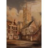 20th Century school, study of Gloucester Cathedral, indistinctly signed watercolour, 74cm x 55cm