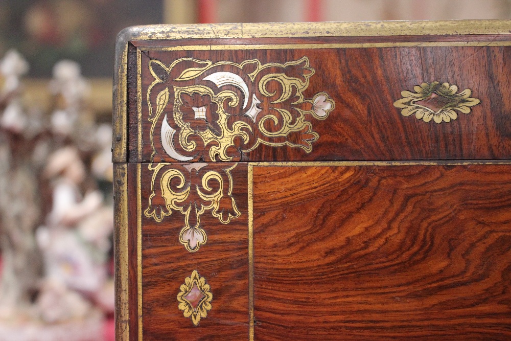 A 19th Century rosewood brass and mother of pearl inlaid trinket box, by I Turrill Dressing and - Image 6 of 18