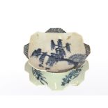 An unusually shaped small Chinese saucer dish, with tree and bird decoration, four character mark to