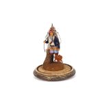 An Edwardian wax work figure, of a fisherman under glass dome, 27cm high overall