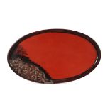 An Oriental oval lacquered tray, having raised monkey decoration, 70cm