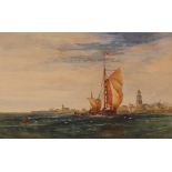 Richard Short 1882-1900, study of Dutch sailing ships on the Zuiden Zee, signed watercolour, 28.