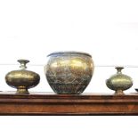 A collection of various Indian brass trays; jardiniere etc. (7)