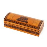 A Victorian satinwood and Tunbridge ware decorated oblong jewellery box, the domed lid decorated