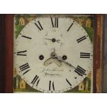 A late 18th Century oak and mahogany cross banded long case clock, having painted dial and eight day