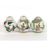 Three Chinese ginger jars, and covers