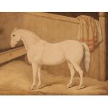 Joshua Dighton 1831-1908, pair of equine studies depicting grey horse in a stable, and a chestnut