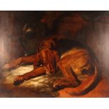 After Edwin Landseer, study of a sleeping hound, unsigned oil on canvas 102cm x 127cm in