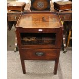 A Georgian mahogany tray top night commode, tambour shutter AF above a pull out base section