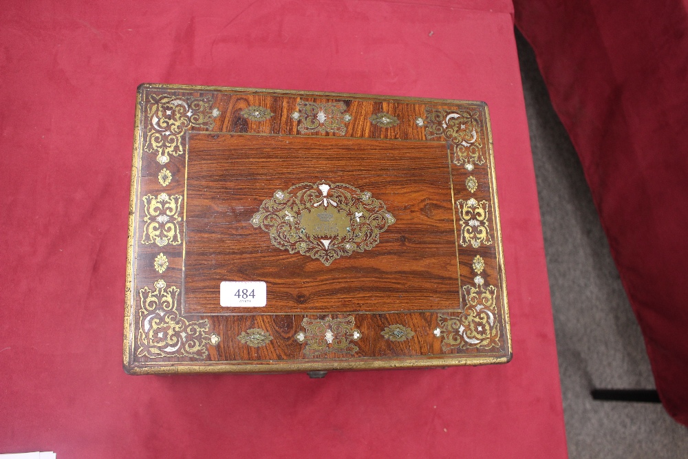 A 19th Century rosewood brass and mother of pearl inlaid trinket box, by I Turrill Dressing and - Image 2 of 18
